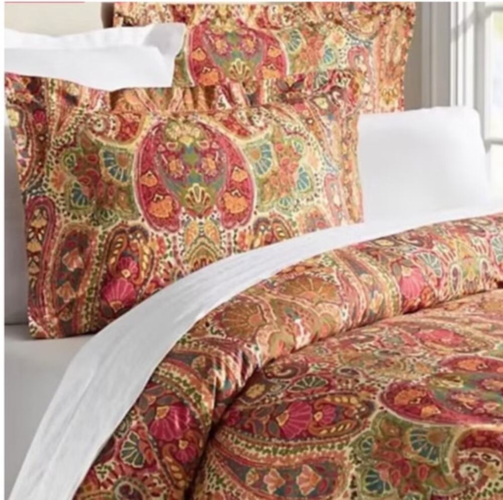 Pottery Barn Rosalie Warm Paisley King Duvet Set Cover 2 Shams Red Blue 2013